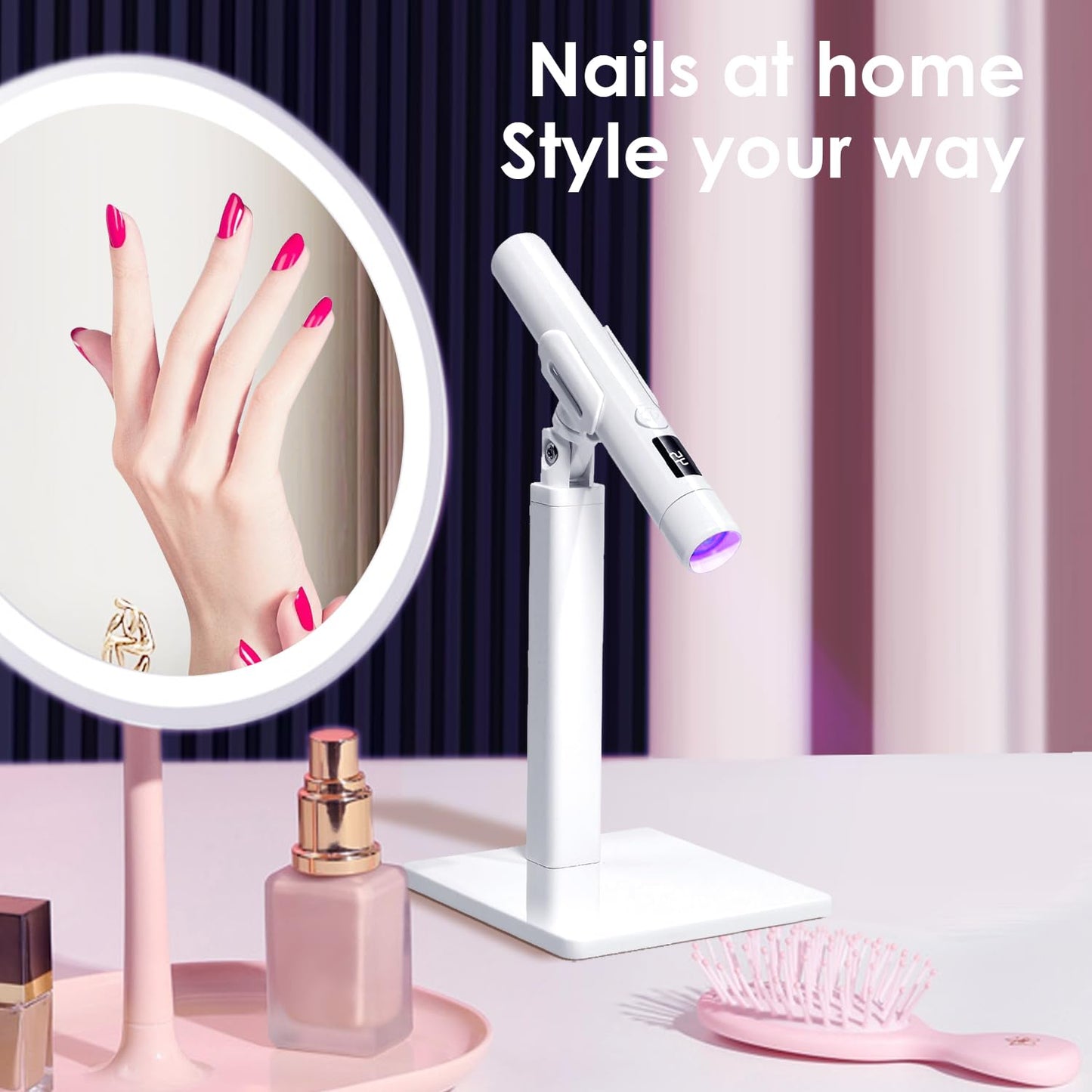 Mini UV Light for Nails,Portable Small Handheld UV Light for Gel Nail,Cordless Rechargeable Flash Cure Lamp,Squish Pen Gel Lamp with Stand for Home/Manicure/Salon,Nail Supplies/Tools/Accessories