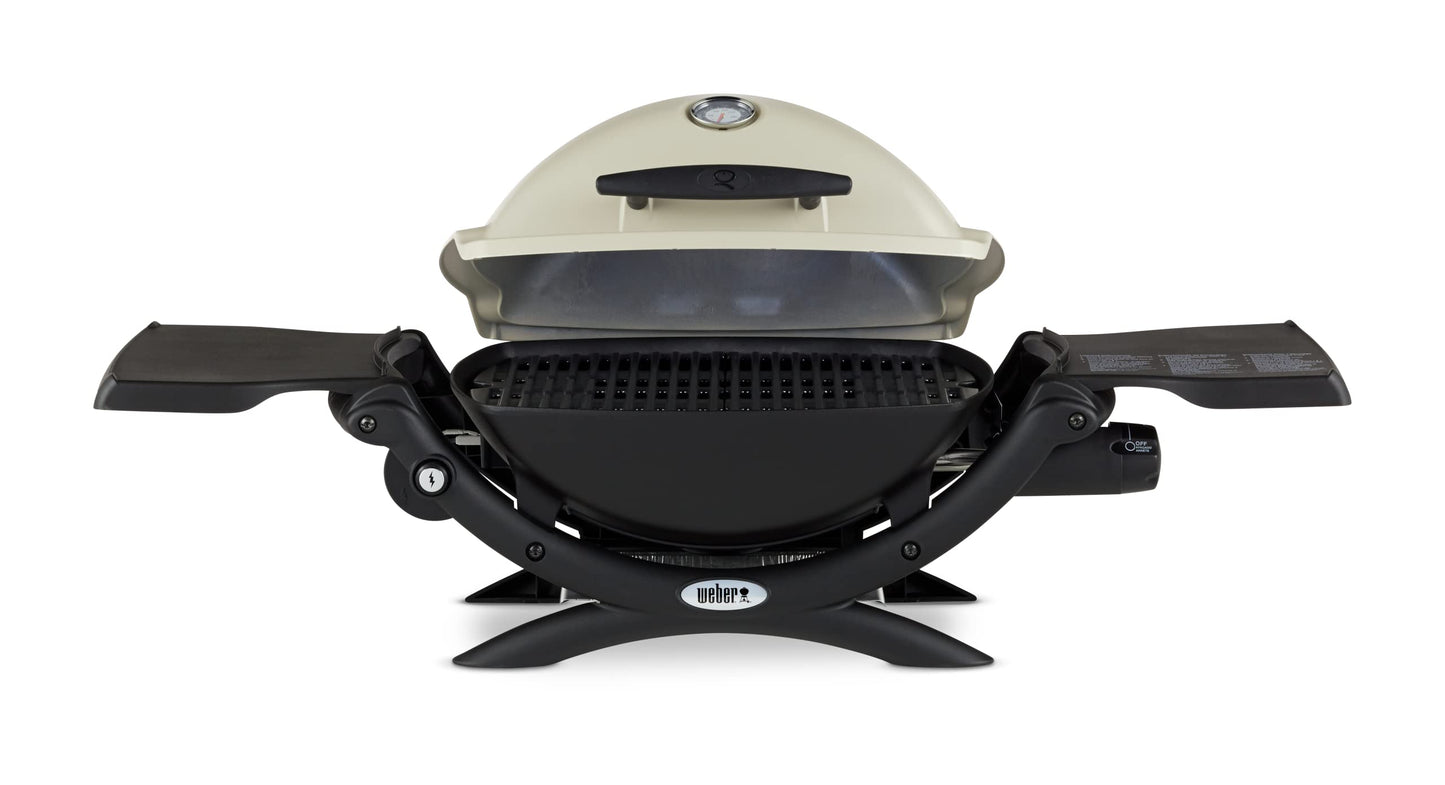 Weber Q1200 Liquid Propane Portable Gas Grill, Titanium – 1‑Burner Travel and Camping Grill with Cast‑Iron Grates & Electronic Ignition (8,500 BTU Burner)