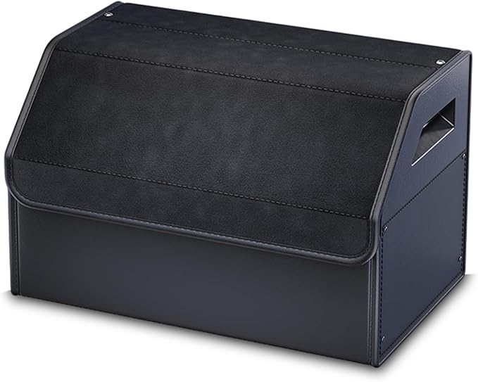Trunk Organizer for Car, PU Leather Car Trunk Storage Organizer with Magnetic Lid, Car Organizer with Sturdy PC Support, Portable Handle for SUV, Truck, Home and Office (20.1Ã12.2Ã12.2 IN)