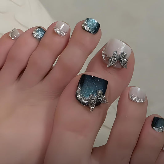 FIEONCIY Press on Toenails with Designs Acrylic Fake Nails for Toe Artificial False Nails with Charms Glue on Toe Nails for Spring Summer Stick on Toenails for Women Girls(JDP028)