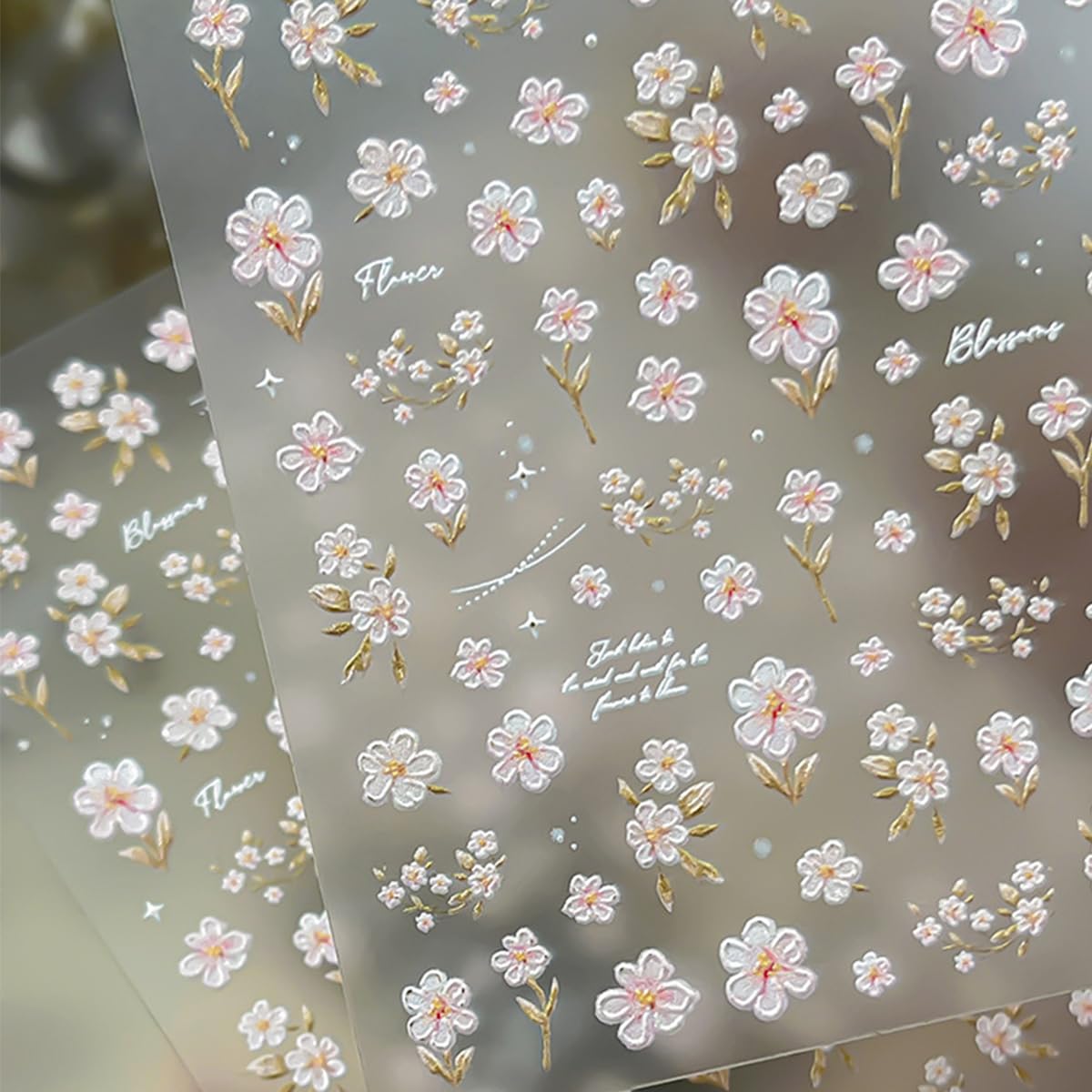 1Pcs Flower Nail Art Stickers Decals 5D Embossed Pink Flower Nail Decals Cute Small Floral Nail Stickers for Women Spring Summer Nail Art Decorations Supplies