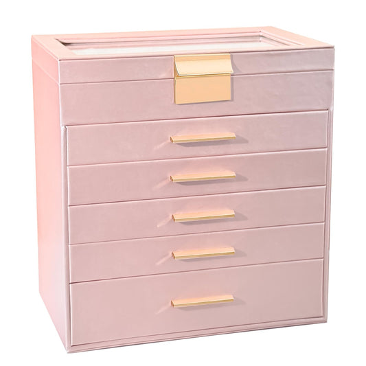 BOOVO Jewelry Boxes for Women, White and Black 6 Layer Large Jewelry Box for Necklace, Bracelet, Earrings, Rings Storage, Jewelry holder Organizer for Girls Gift (Rose gold, 6 layer)