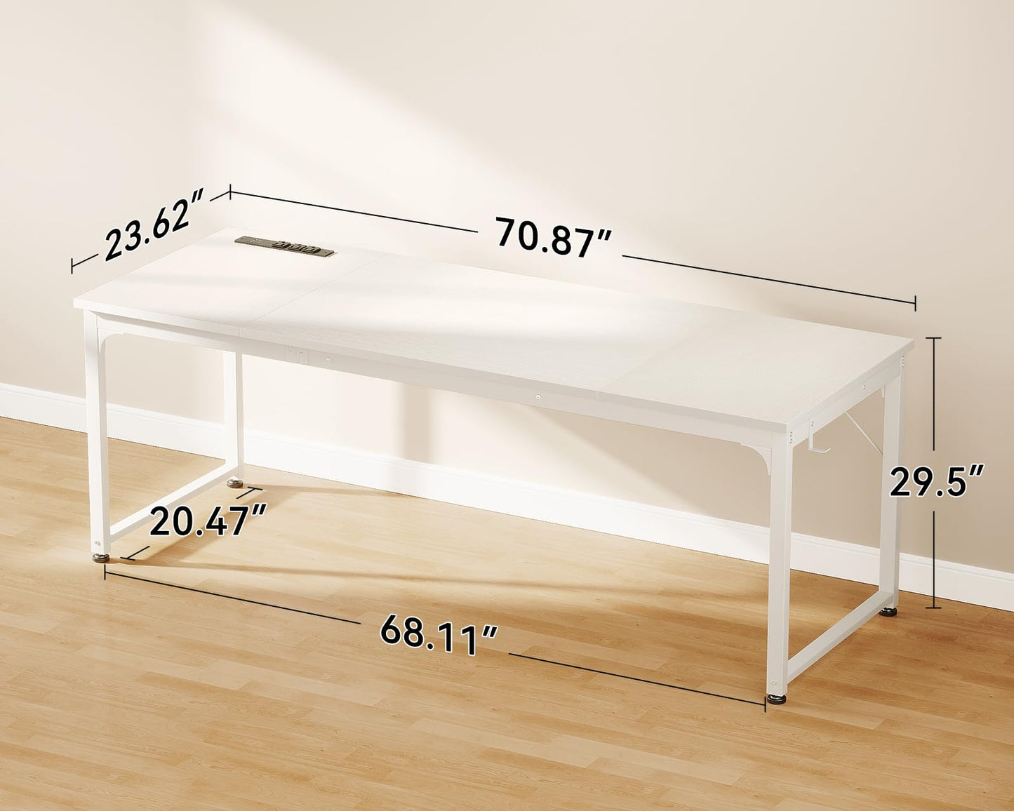 Coleshome 71 Inch Computer Desk with USB Ports, Large Office Desk, Long Study Student Writing Desk, White