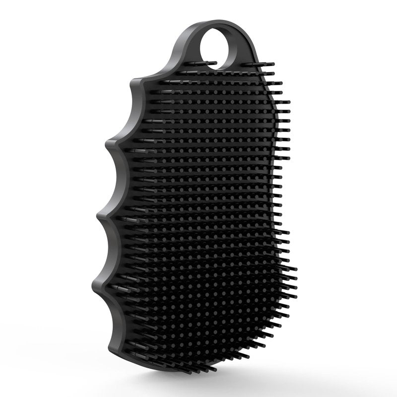 iTokGok Silicone Body Scrubber Silver-Infused Dual-Sided 3-in-1 for Shower, Body Cleaning+Massage+Exfoliator Body Brush Buffer for Men and Women, Silicone Loofah, Non-Slip Handle (Black)