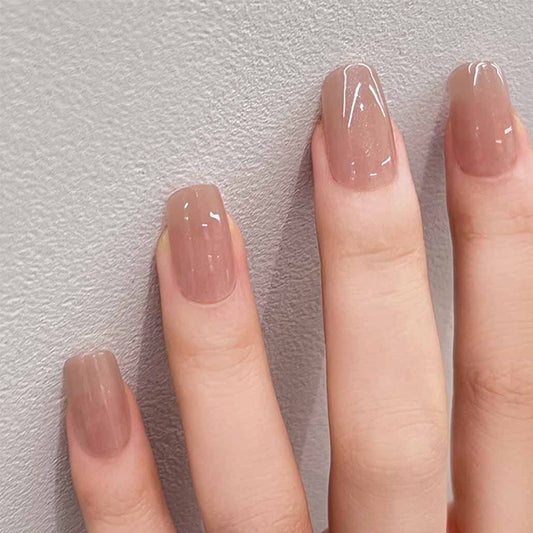 Foccna Nude Fake Nails Square Press on Nails Daily Wear Artificail Nails Acrylic Full Cover Shiny False Nails Tips for Women and Girls 24 pcs