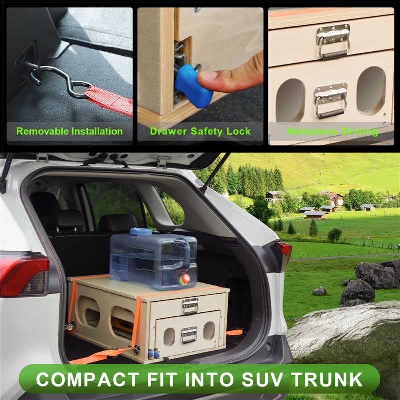 SHIWAGIN Overland Kitchen Slide-Out System, All-in-One Camp Kitchen Box with Sink, Chopping and Cooking Features, Folding Camping Table for SUV, Overlanding & Car Camping, Quick 1-Minute Setup