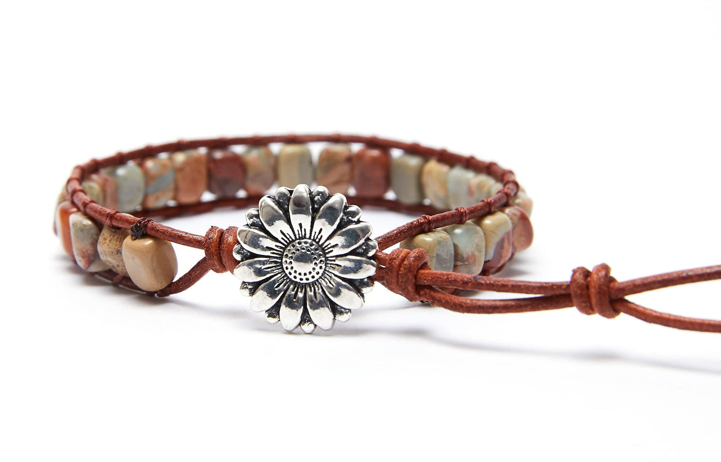 ZOSOJONA 7 Chakra Bracelet Bohemian Handmade Leather Wrap Healing Protection Natural Stone Yoga Beaded Bracelets Boho Friendship Jewelry (Gray Turquoise)