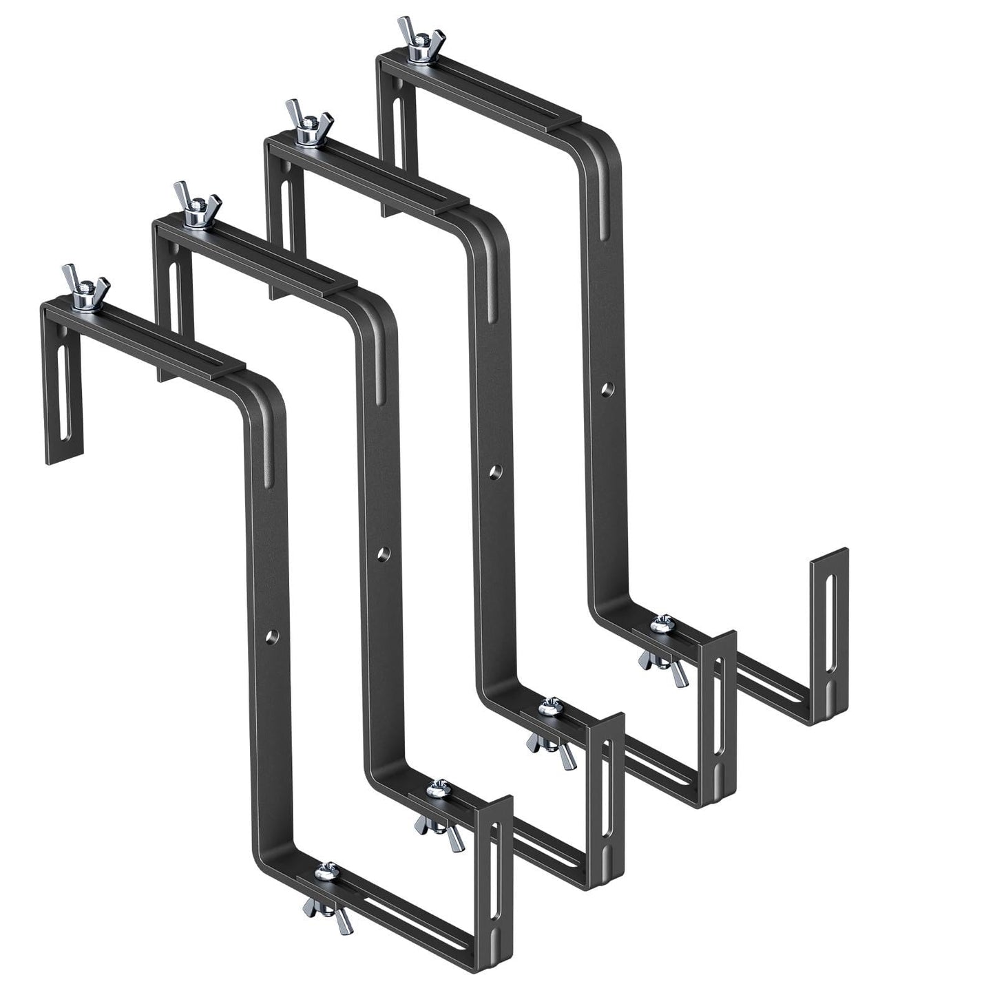 NBPUJ Adjustable Planter Box Brackets,Enhanced Bottom Support,Universal Outdoor Hanging Brackets,Flower Box Brackets for Fence Railings, Windowsill, Patio, Garden,Balcony. (Black)