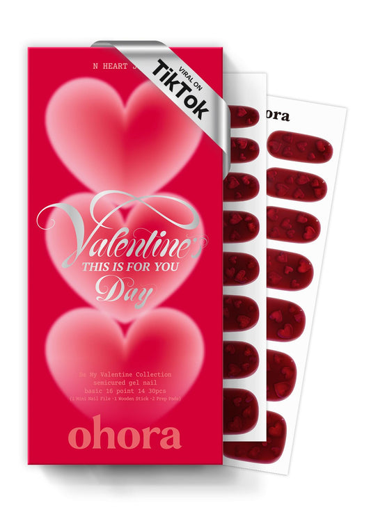 ohora Semi Cured Gel Nail Strips (N Heart Jelly) - Salon-Quality Valentines Nails, Works with Any Lamps, Long Lasting, Easy to Apply & Remove, Chip Resistant