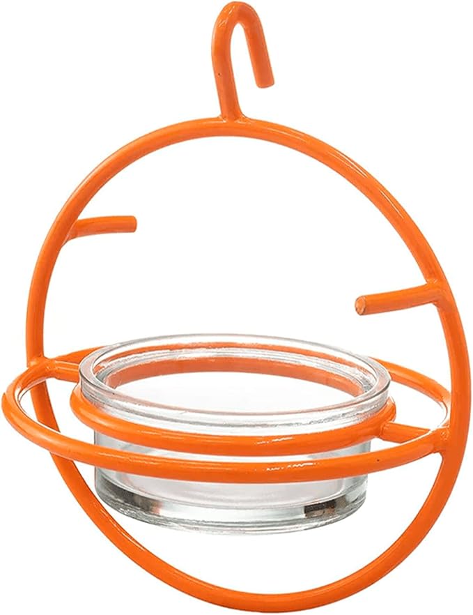 Monarch Abode Hanging Bird Feeder for Outdoors â Hanging Oriole Birdfeeder with Clear Glass Bowl and Orange Metal Perch & Prongs, Decorative Wild Bird Feeder for Outside Garden Patio Deck Yard