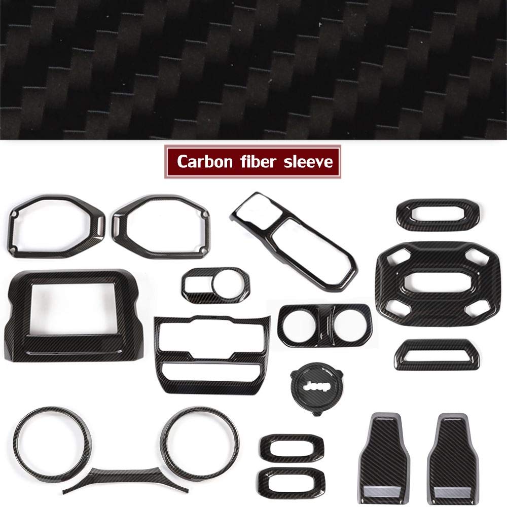RT-TCZ for Jeep JL Carbon Fiber Interior Trim Cover for Jeep Wrangler JL JLU 2018-2023 Carbon Fiber Interior Exterior Accessories 24pcs(for 7 in Display)