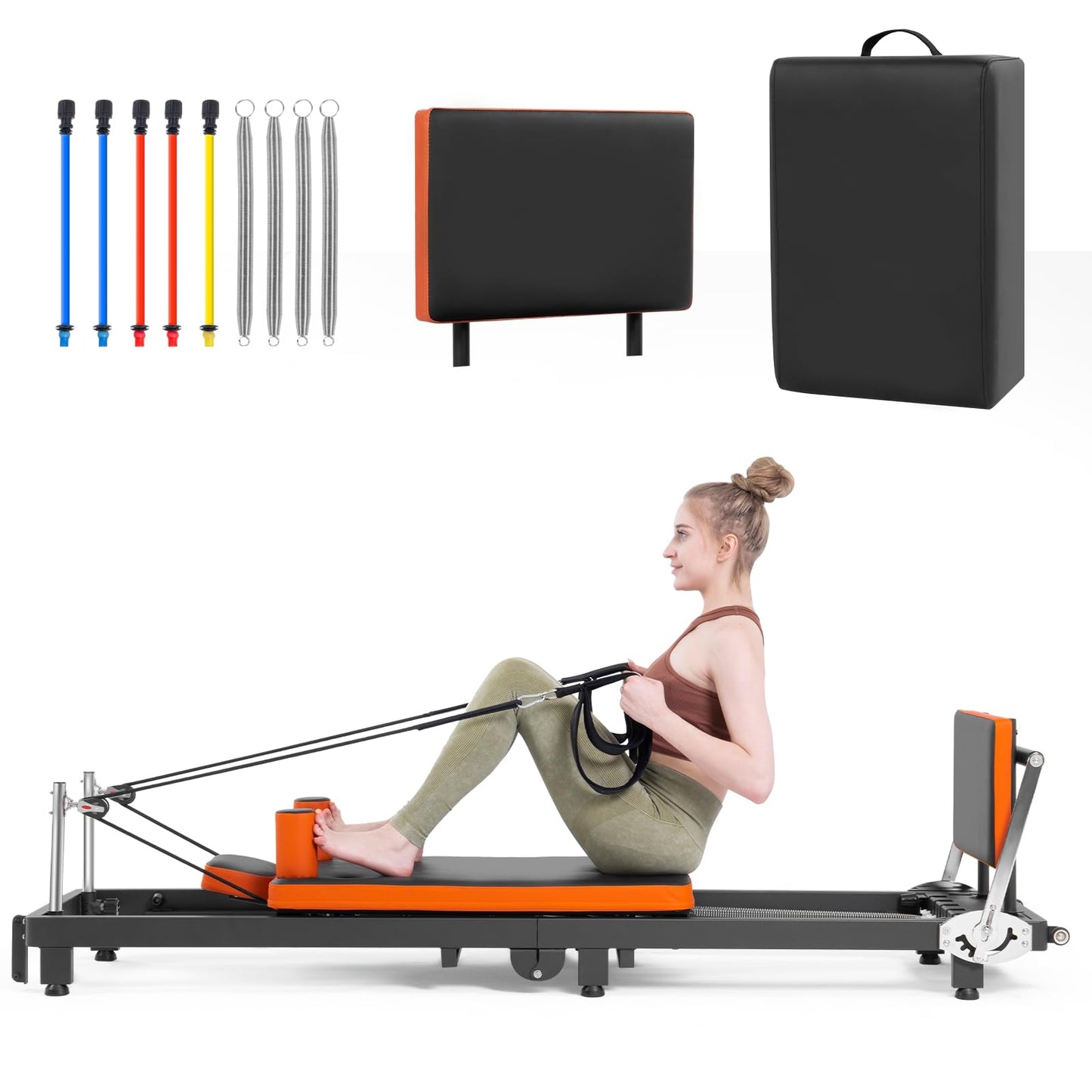 Ntoaujao Pilates Reformer, Foldable Pilates Machine for Home Gym Workout with 4 Springs & 5 Cords, fit for Beginners & Advanced Users, Up to 300 LBS (with Pilate Box & Jumpboard)