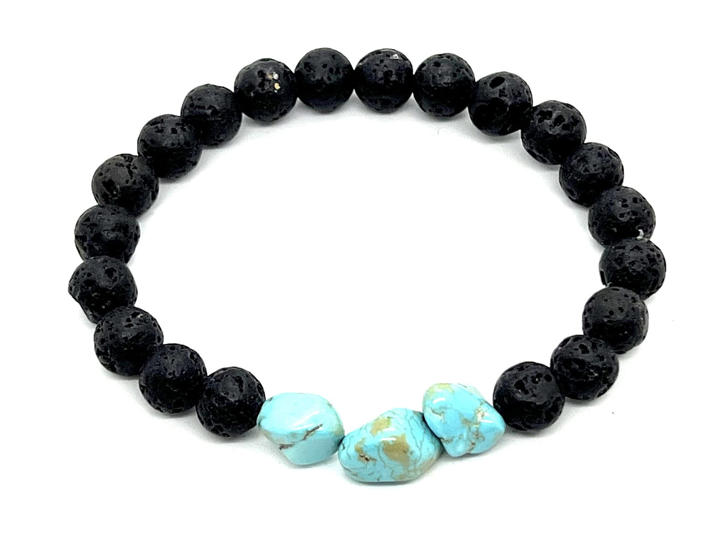 AWAKEN YOUR KUNDALINI Lava Rock & Raw Turquoise Stretch Bracelet – 8mm, 7.5"