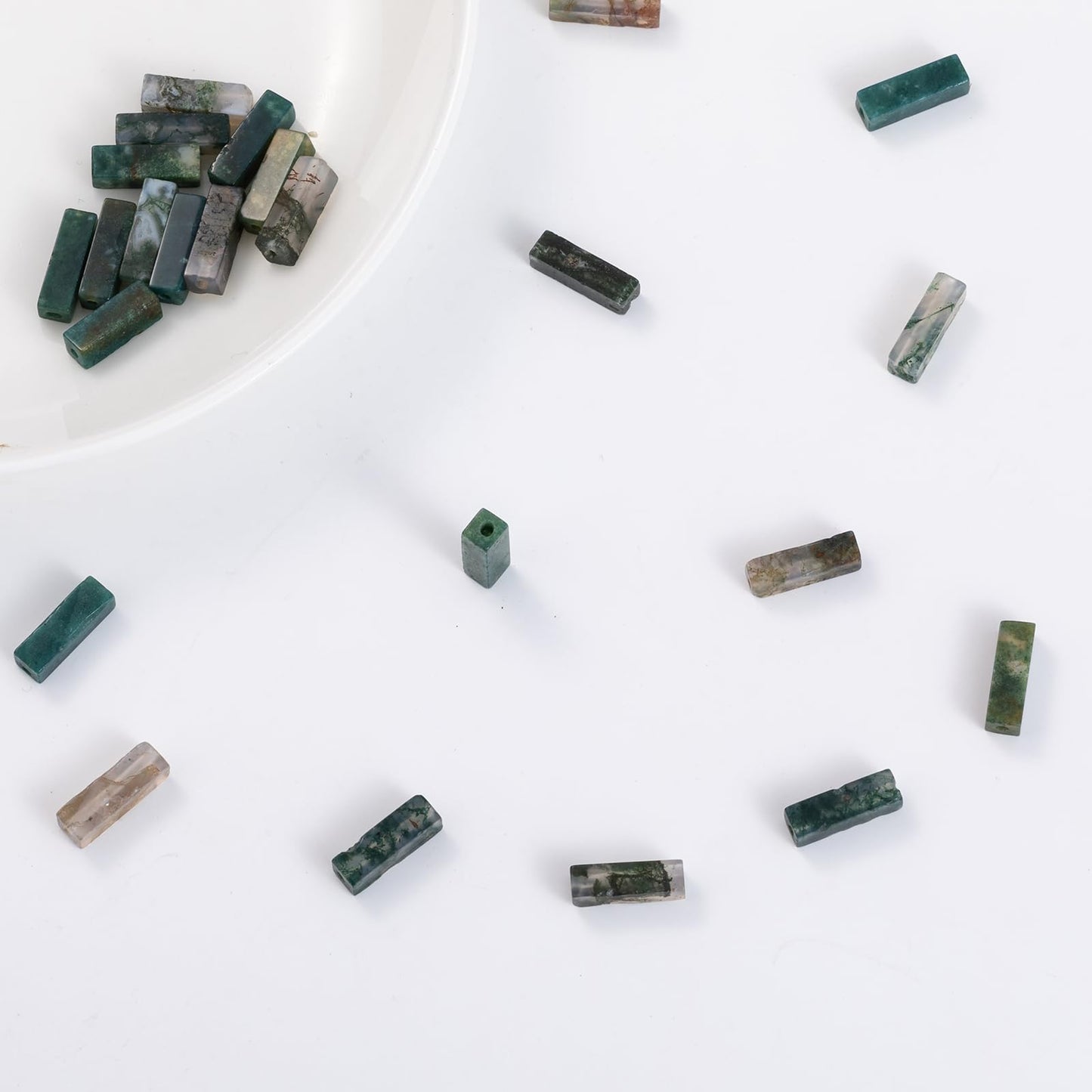 Natural Moss Agate Rectangle Tube Beads 4x13mm 38cm/str Loose Semi Gemstone Stone Beads for Making Bracelets Necklace Earrings