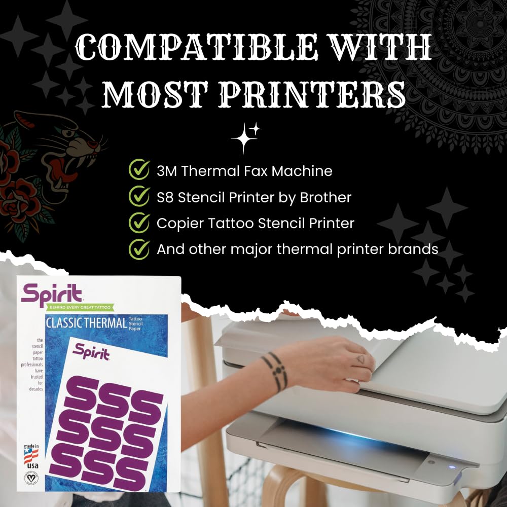 Spirit® Classic Thermal Tattoo Stencil Transfer Paper, 8.5" X 14" - 100 Sheets, Certified Vegan, Proudly Made in The USA
