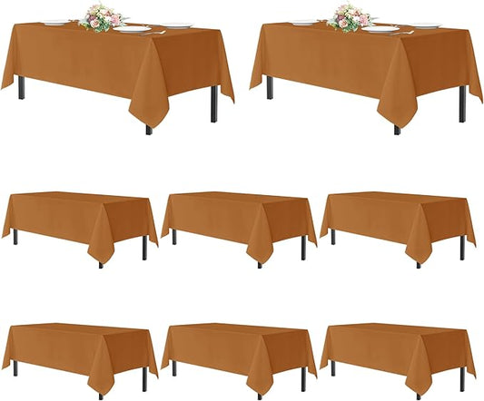 sancua Thanksgiving Tablecloths for 8 Foot Rectangle Tables, 8 Pack Light Brown - Washable Polyester Fabric Fall Table Cloth for Harvest Party, Birthday, Banquet Reception, 60x120 Inch Bronze