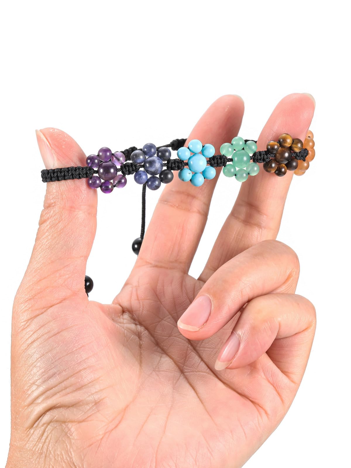 Top Plaza 7 Chakra Stone Healing Crystal Bead Bracelet Flower Natural Gemstone Bracelet Yoga Meditation Relax Anxiety Bracelets for Women