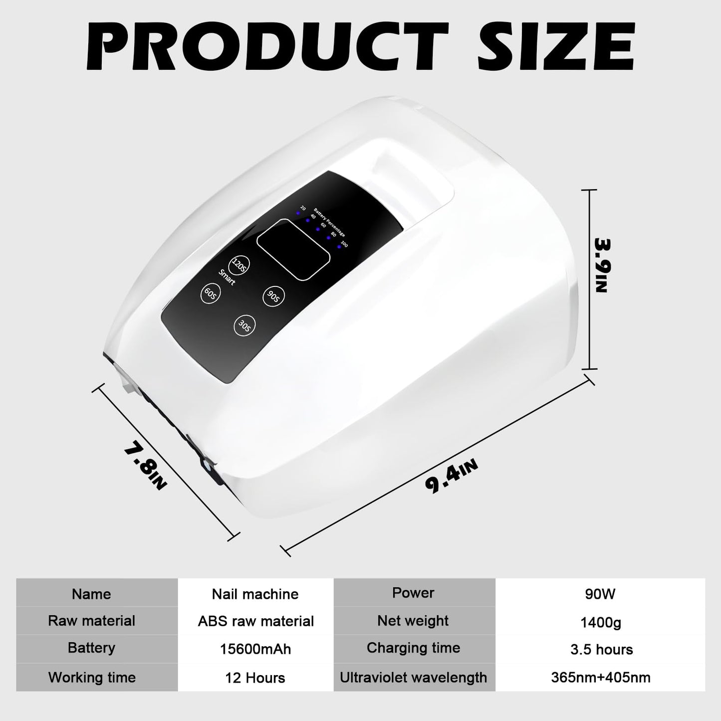 90W Professional Wireless Cordless Rechargeable UV LED Nail Lamp,Nail Lamp Gel Nail Curing Dryer Light for Nails with 45 Beads,4 Timer Setting LCD Display Nail Polish Machine (White)