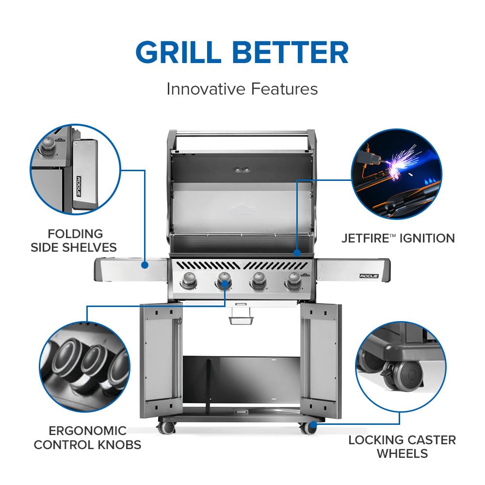 Napoleon Rogue 525 Propane Gas Grill, Stainless Steel, Durable 4-Burner Outdoor BBQ