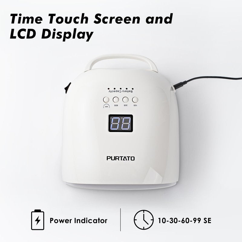 Purtato Professional Rechargeable UV LED Nail Lamp with 4 Timer Setting and 18000mAH Long Battery Life Nail Dryer JC22 (White)