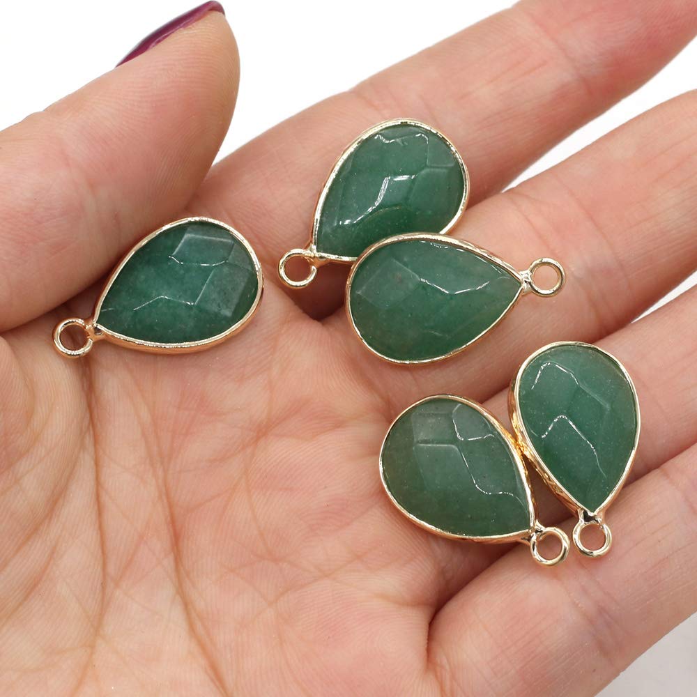 LE SKY natural stone pendants waterdrop faceted green aventurine chakra reiki healing semi gemstone pendants for jewelry making necklace bracelet 14x22mm 10 Pcs