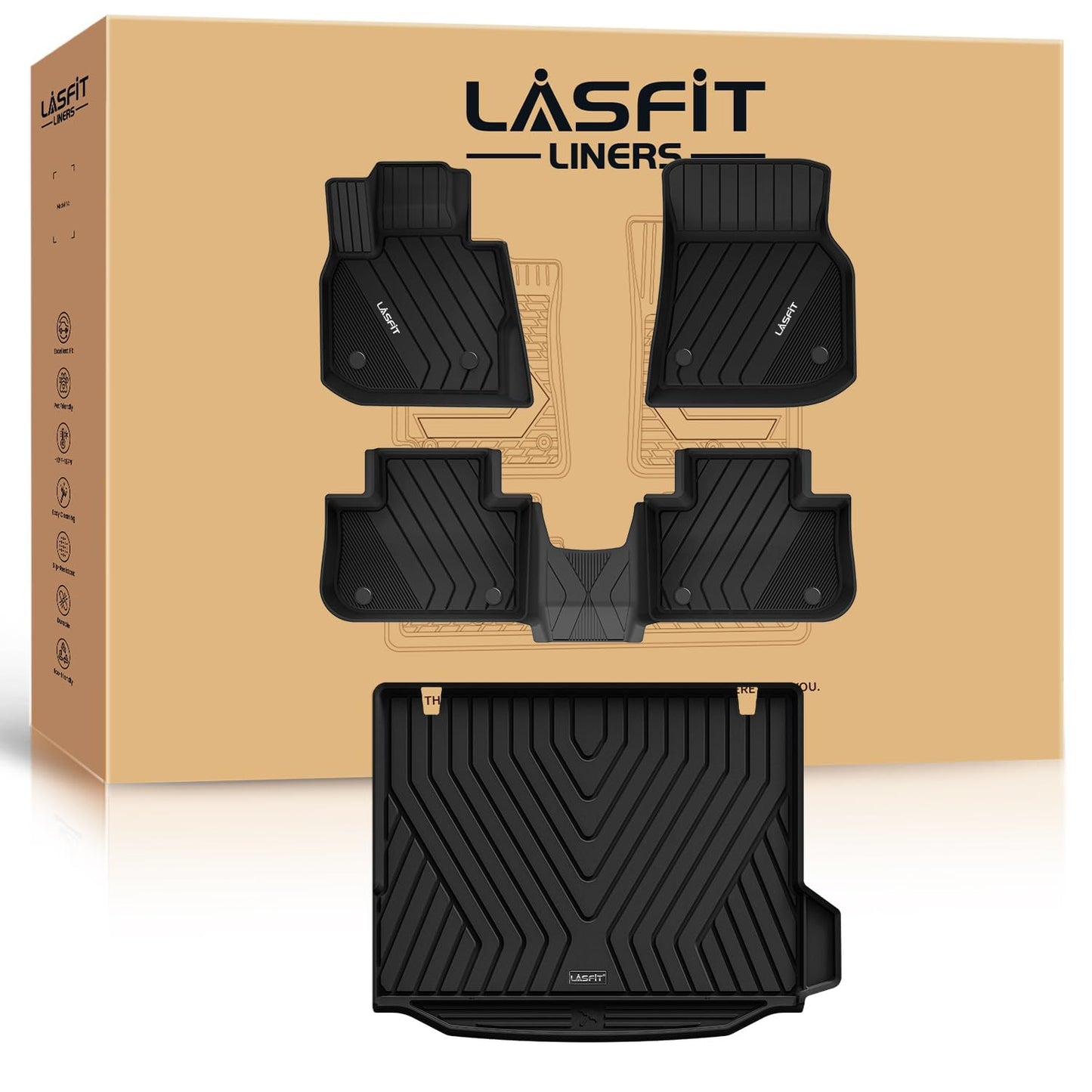 LASFIT 2018-2024 BMW X3 Floor Mats & Trunk Mat, Custom Fit TPE All Weather Car Liners Full Set for x3 30i/M/M40i/M Competition Accessories, Waterproof & Anti-Slip (Don't Fit X3 30e)