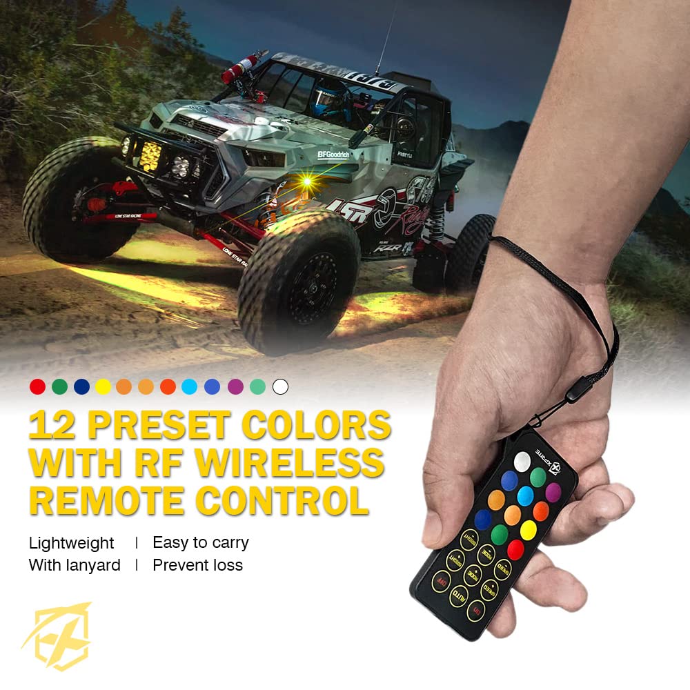 Xprite RGBW LED Rock Lights Kit with Bluetooth & Wireless Remote Controller, Multicolor Cars Underglow, Wheel, Footwell Neon Light Kits, for Off-Road UTV ATV Trucks SUV Motorcycle Boats - 10 Pods