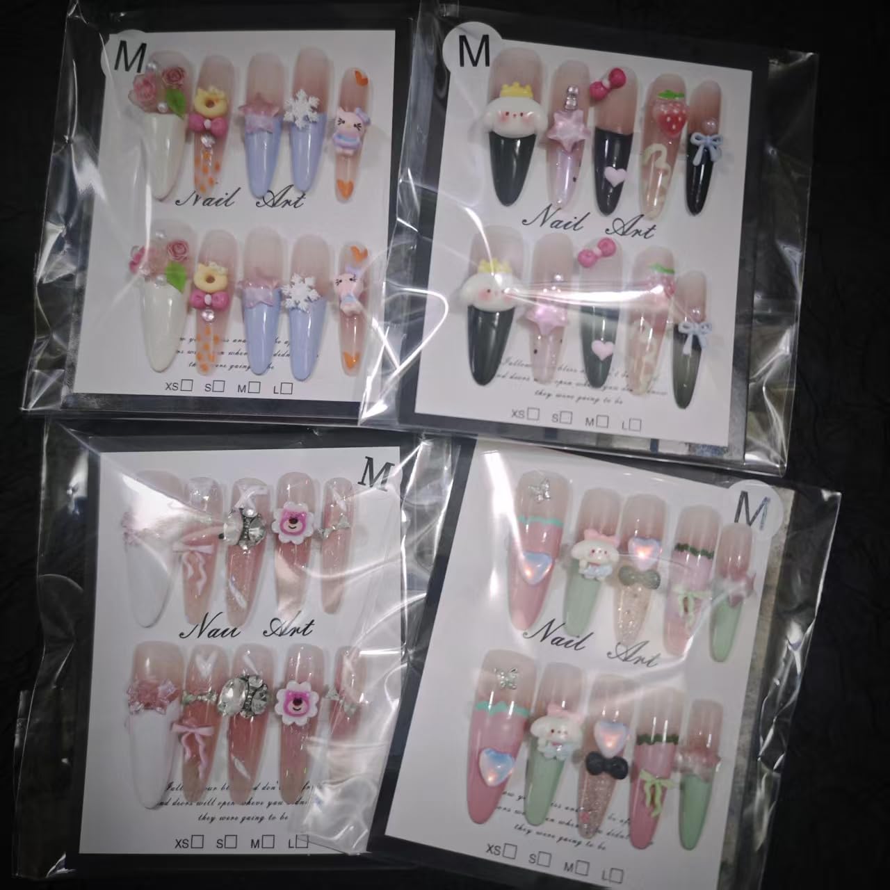 2Packs (20Pcs) Handmade Nails Mystery Box Random Press on Nails 40mm Long Manicure Charms Nails Art Nail Kit for Women Party Holiday Photo Wedding Size M