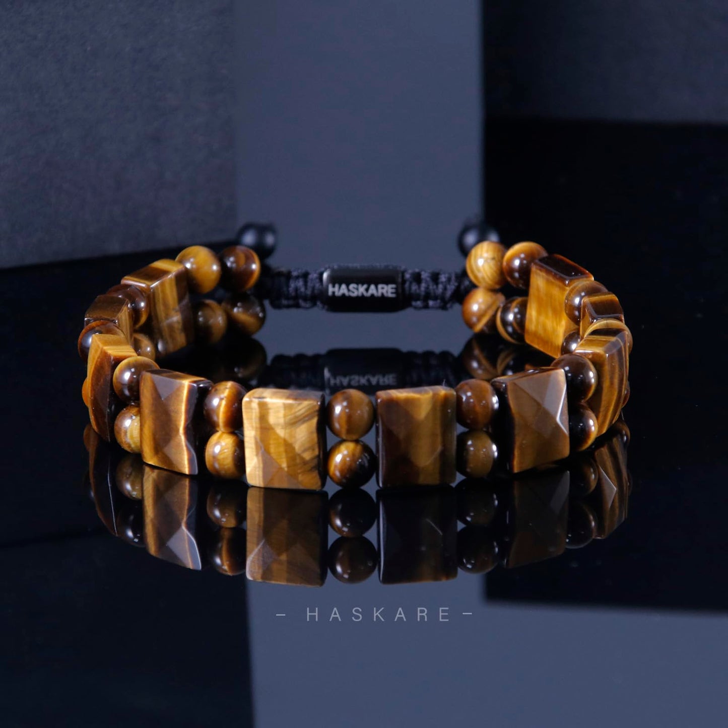HASKARE Protection Crystals Tiger Eye Bracelets for men, Mens Bracelet Beads Healing Crystal Tigers Eye Bracelet, Genuine Stone Anxiety Relief Woven Drawstring Flatbead Bracelets Gift for Him