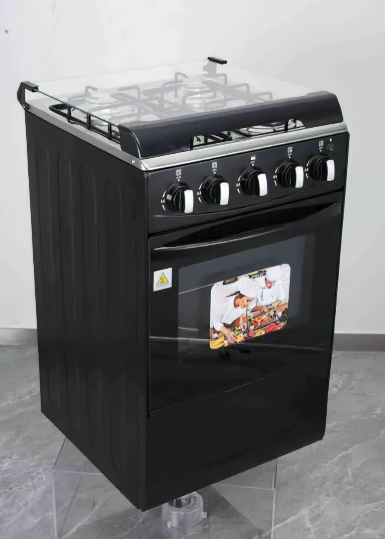 Gas Range with Double-Layer Glass Door, 4 Burners, Cast Iron Rack, 60L Capacity, Dedicated LPG