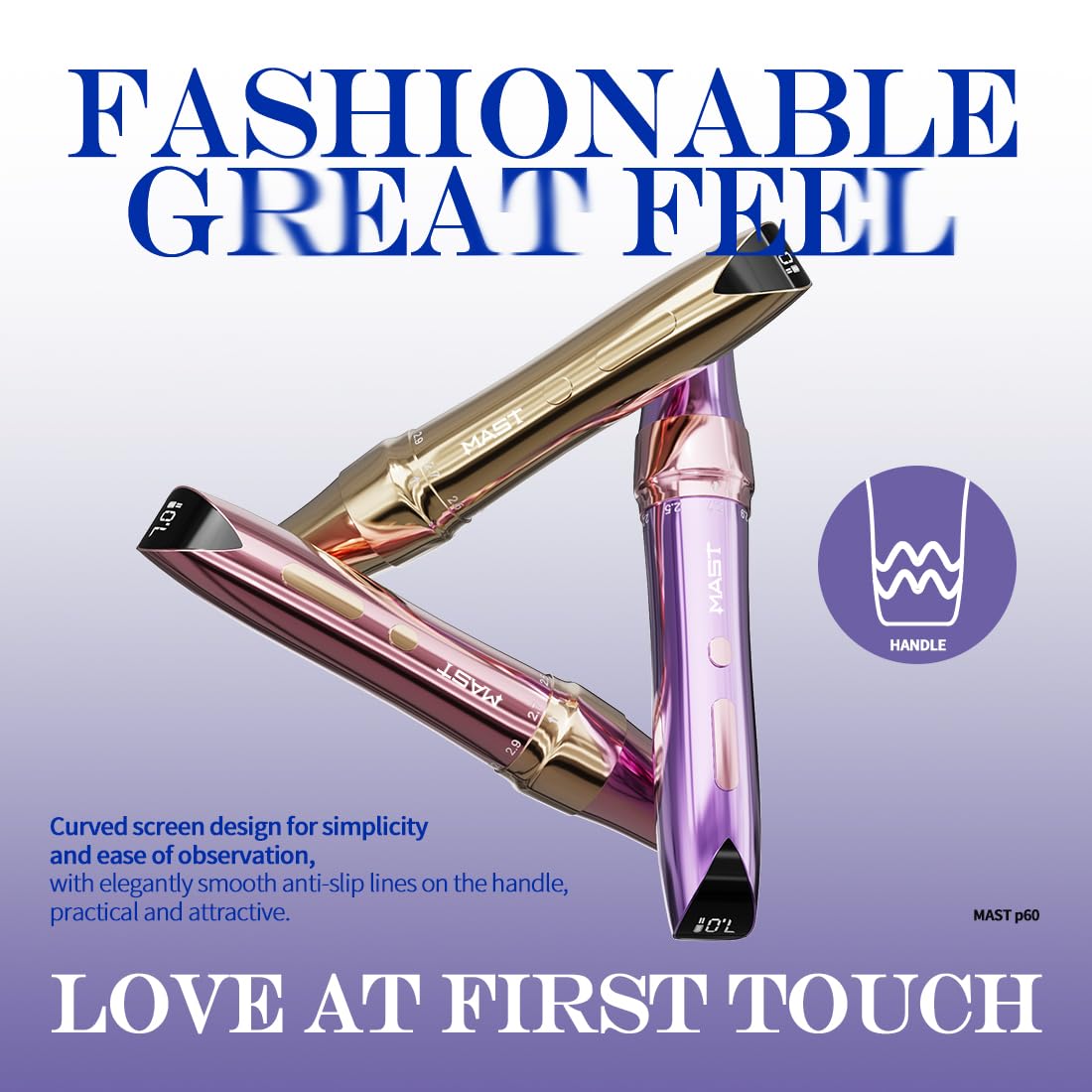 Mast P60 Tattoo Gun Wireless Tattoo Pen Machine, 5 Strokes Length 2.2mm - 3.2mm, 121g/4.2oz Lightweight, Gold Color for Pro Artists