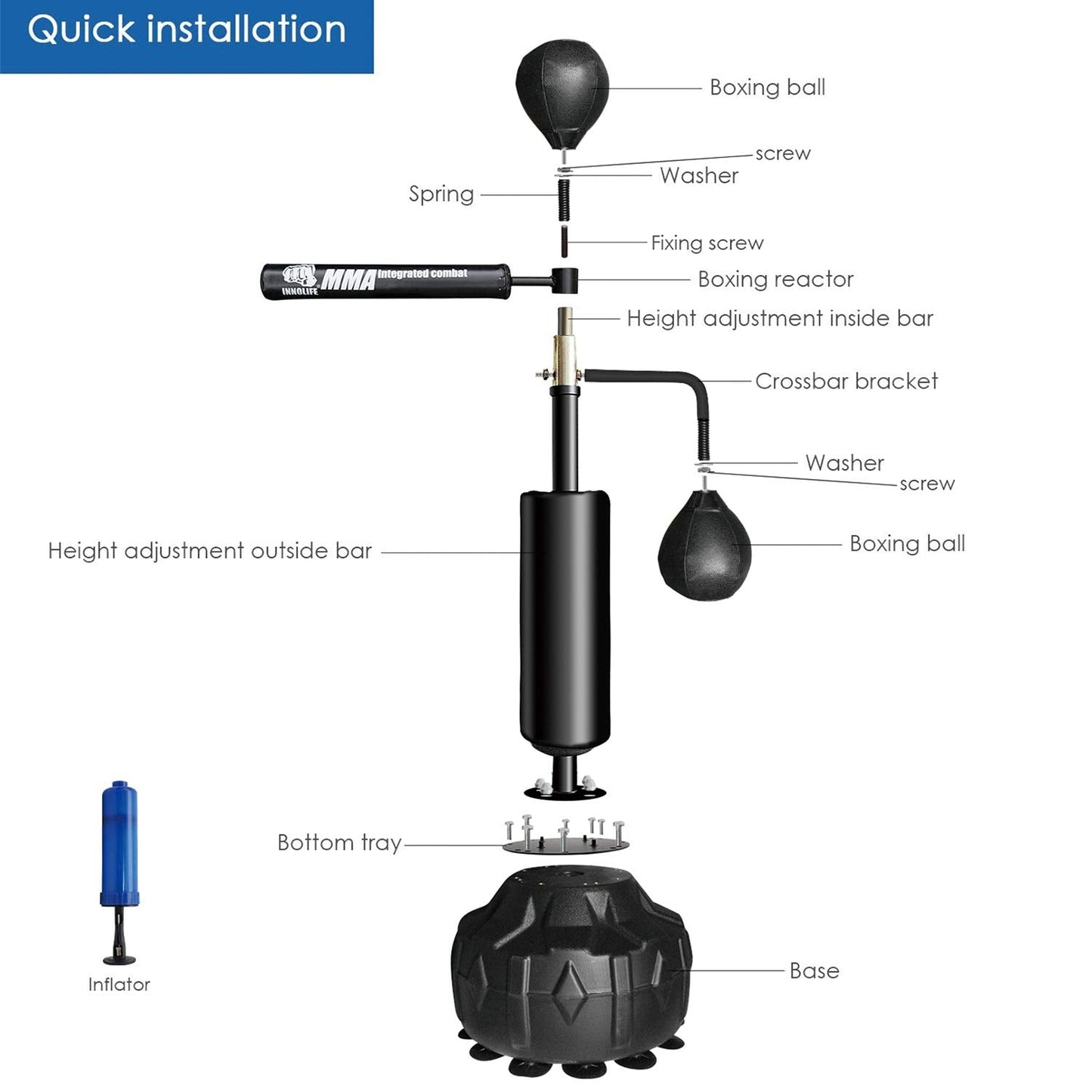 InnoLife MMA Boxing Speed Trainer Punching Spinning Bar with Dual Punch Head