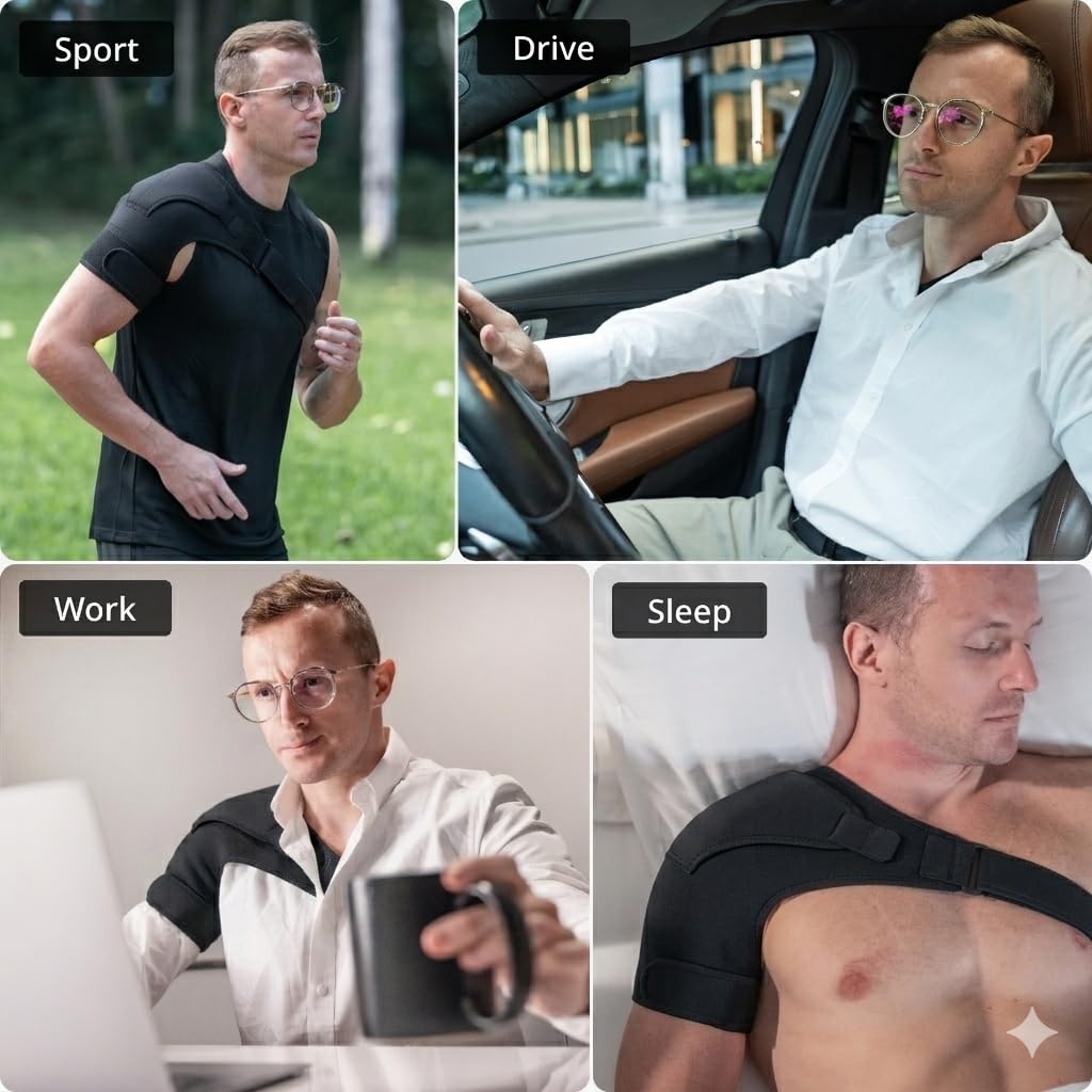 FIGHTECH Rotator Cuff Shoulder Brace for Men and Women - 4 Sizes - Shoulder Support - Pain Relief - Black - Medium/Large (Chest 35-48" Bicep 12-17"")"