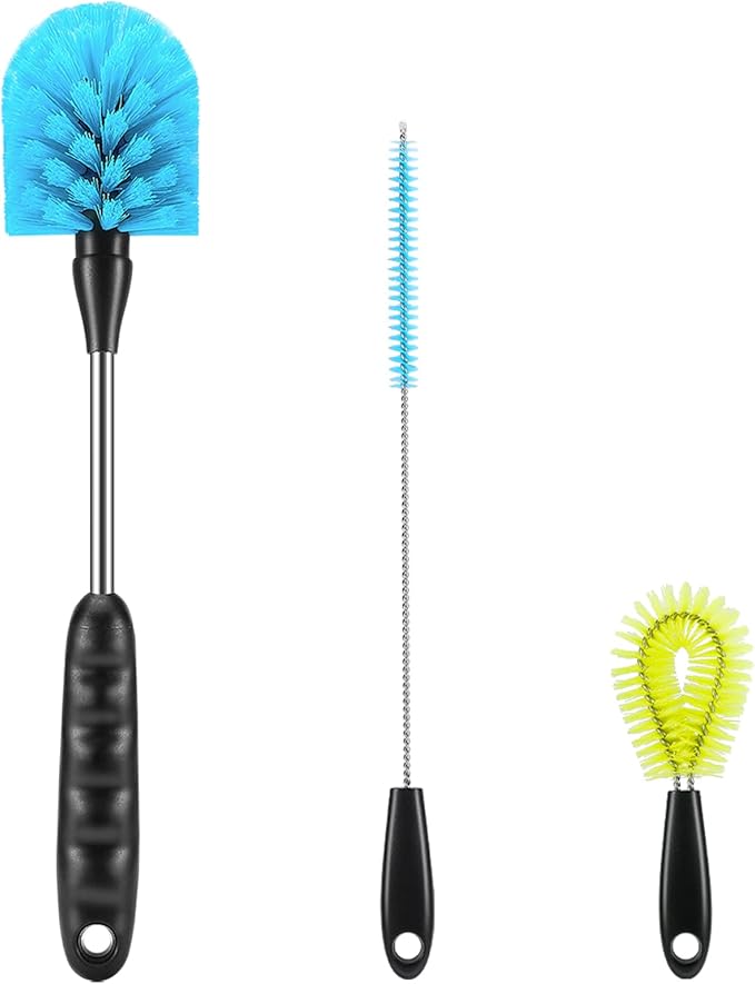 12.2 inch Bottle Brush Set of Threeï¼Washable Coffee Cups, Water Bottles, Baby Bottles, Straws, to-go Cups, Long-Handled 3-in-1 Stainless Steel Bottle Brushes. (Yellow)