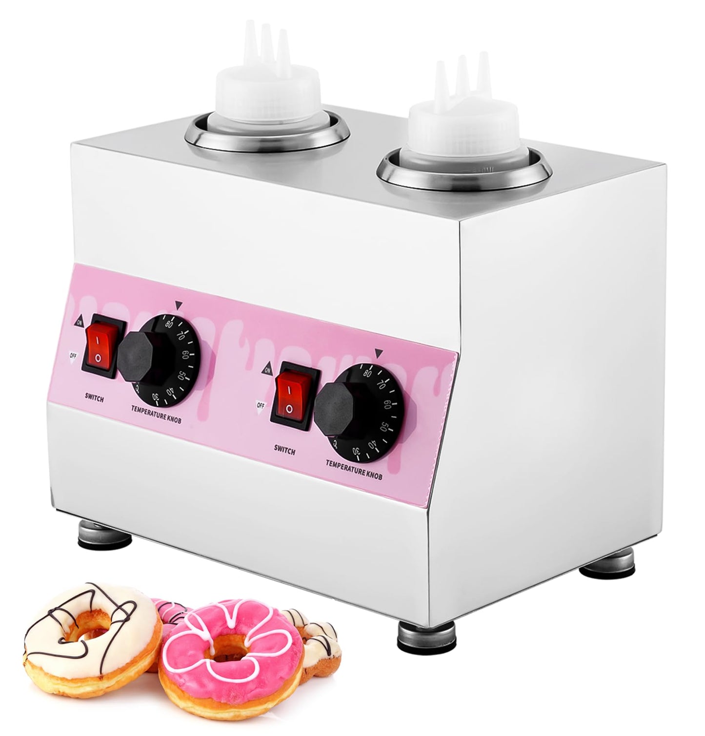 Saladulce Electric Sauce Warmer Hot Fudge Warmer Dispenser Nacho Cheese Warmer Jam Heat Preservation Machine with 22oz Bottles, 86~185℉ 110V