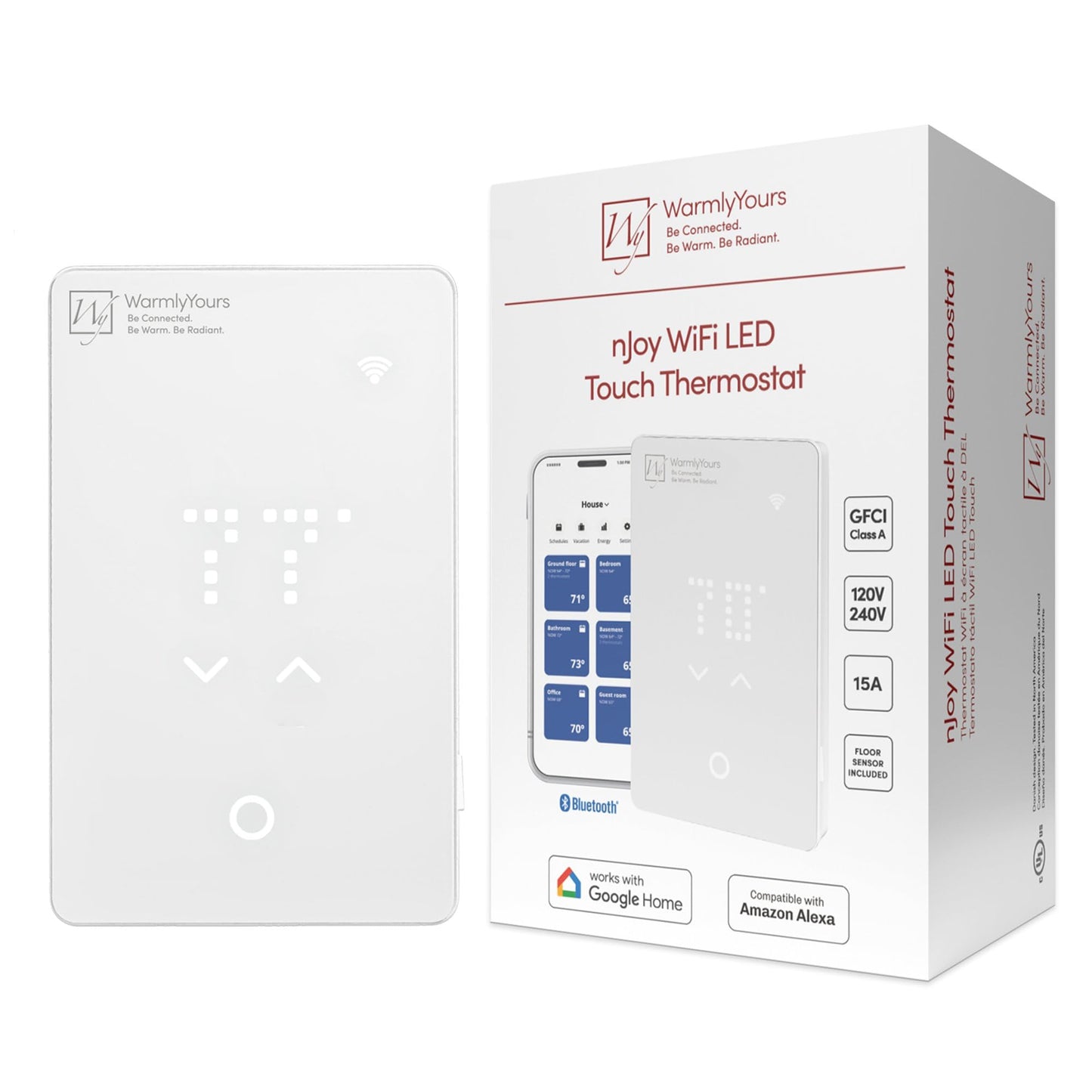 WarmlyYours nJoy WiFi LED Touch Programmable Thermostat - Heated Floor Thermostat with Advanced WiFi Control