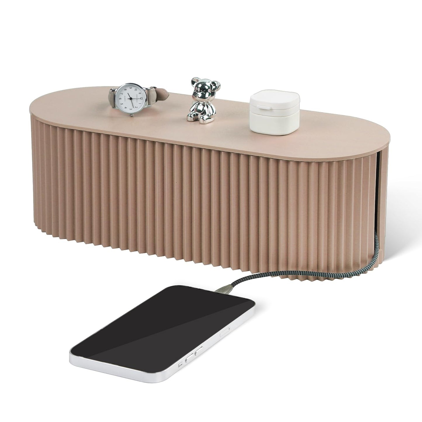 RAMFIYN Cable Management Box Large Cable Organizer Box for Power Strips, Surge Protectors, Chargers, Adapters, TV Computer Wires Cable Hider Organizer Box with Cable Ties，Clip Holders - Khaki