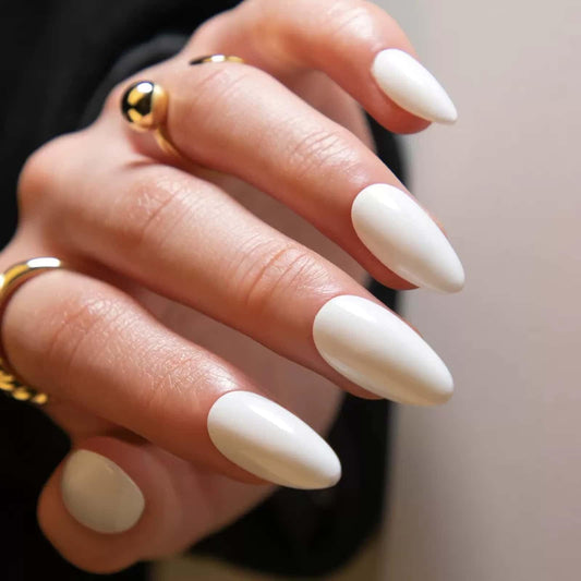 Press on Nails Pure White Short Almond Fake Nails Glossy Acrylic Nails Full Cover Glue on Nails Milky White Nail Art Design Solid Color Stick on Nails for Women 30 Pcs Artificial Nails