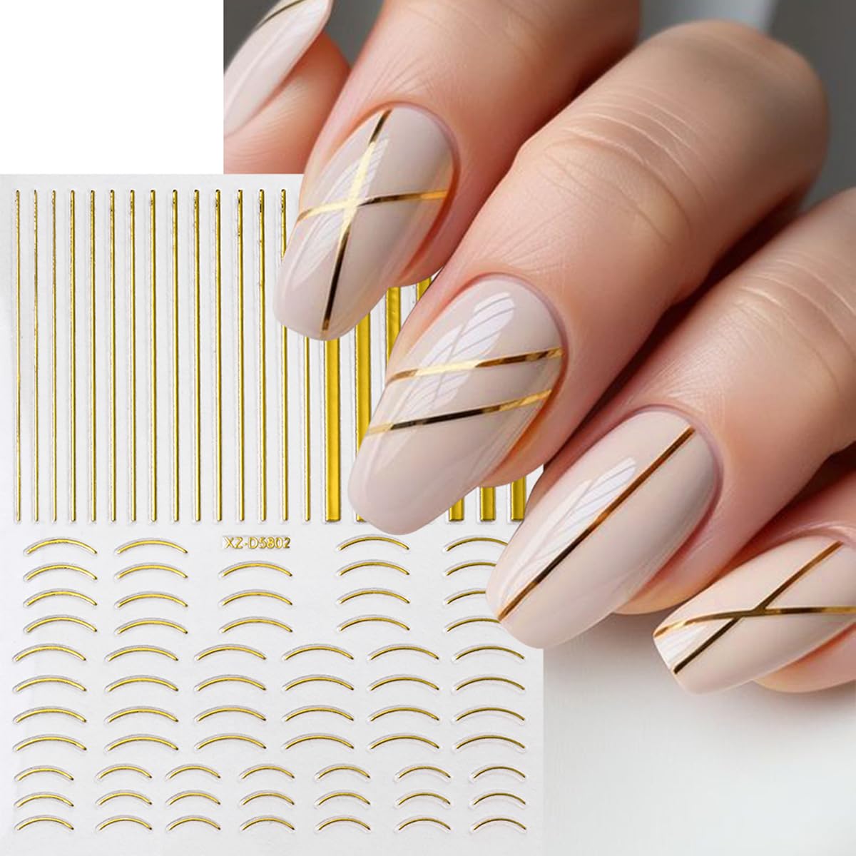 12 Sheets Gold Nail Art Stickers Gold Line Nail Stickers Irregular Nail Decals Self Adhesive Nail Art Supplies for Women Girls DIY Manicure Nail Art Decorations