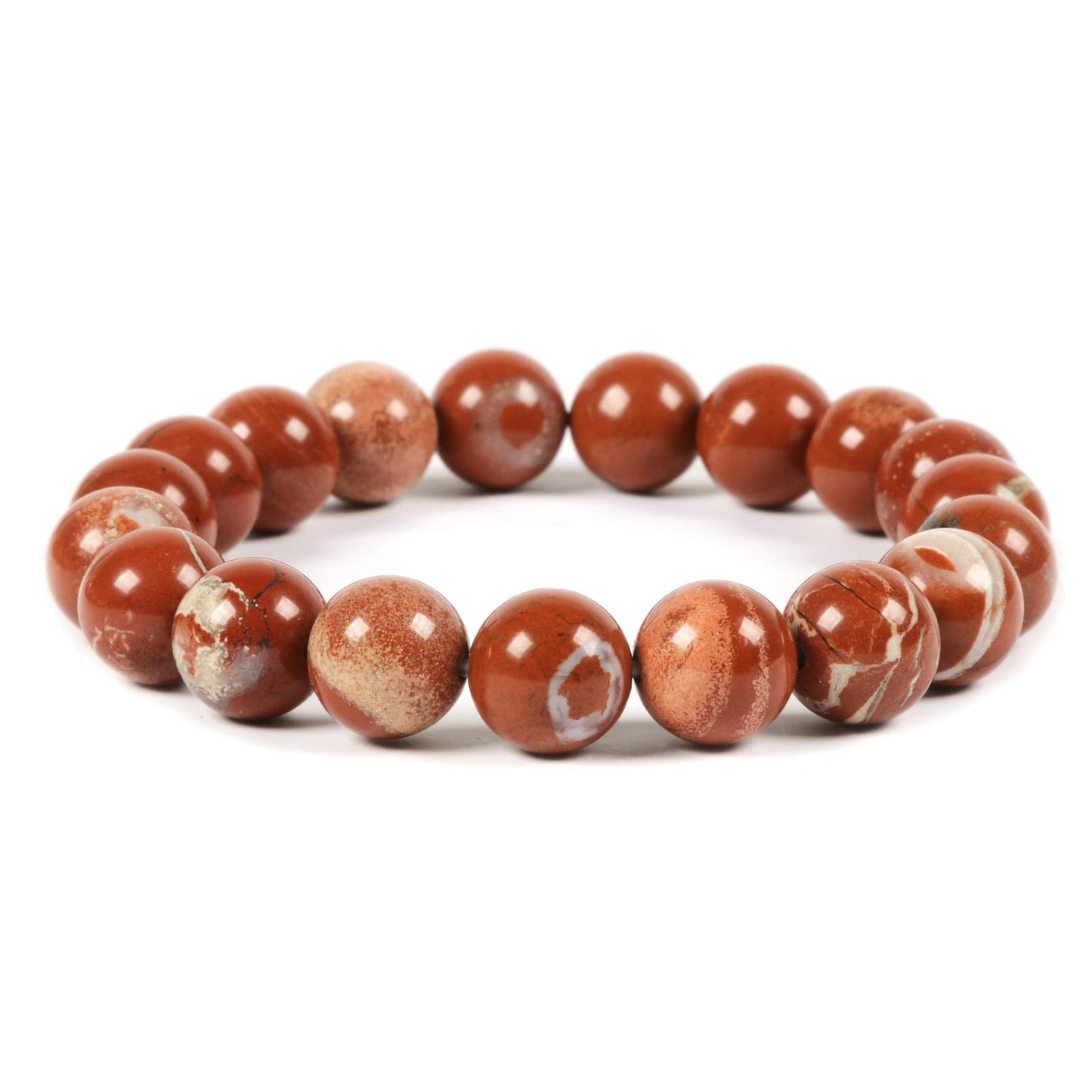 Justinstones Natural Red River Jasper Gemstone 10mm Round Beads Stretch Bracelet 7 Inch Unisex