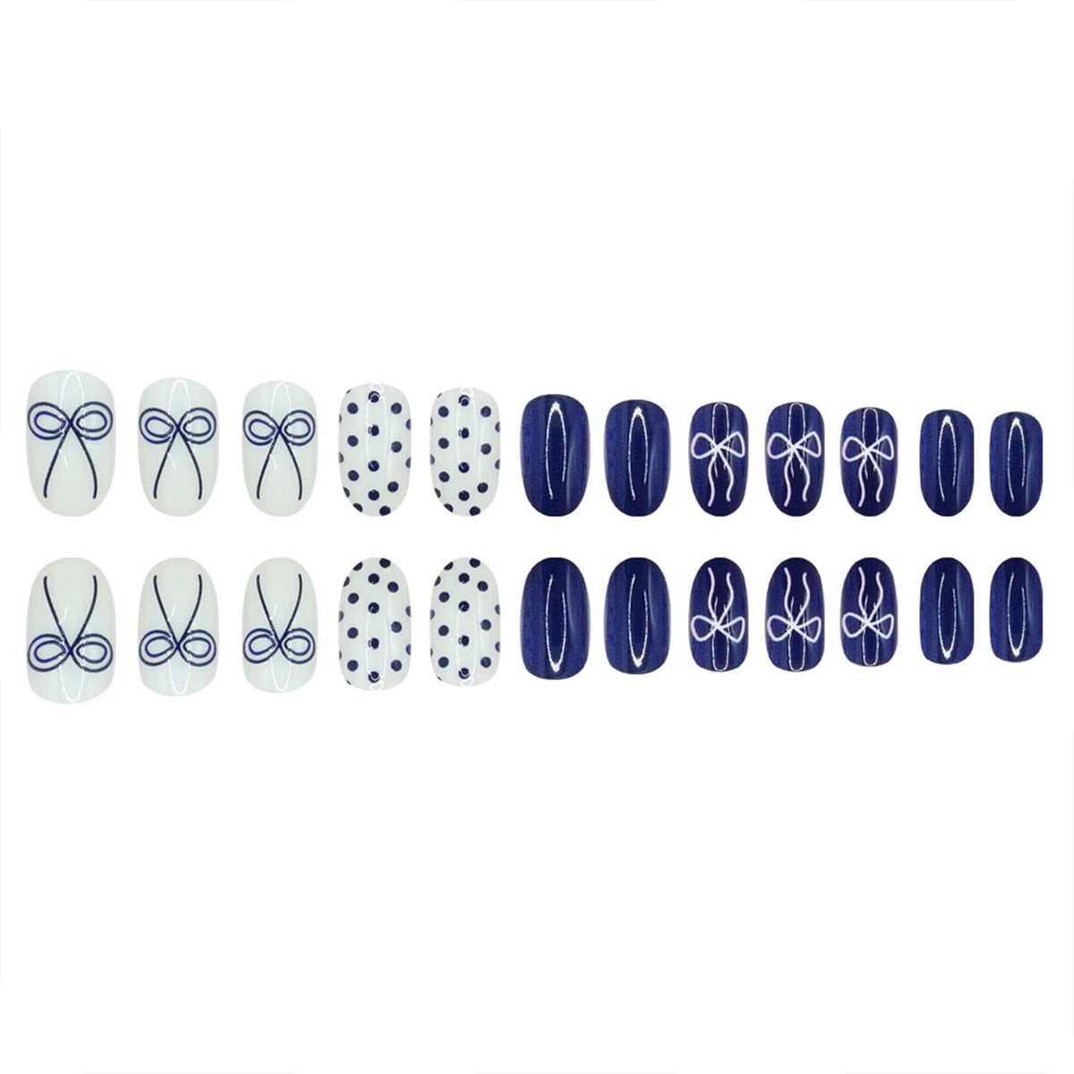 Short Press on Nails Almond Fake Nails with White Bow Designs Polka Dot Nails Press ons Blue Full Cover False Nails Spring Summer Acrylic Nails Glossy Reusable Glue on Nails for Women Daily