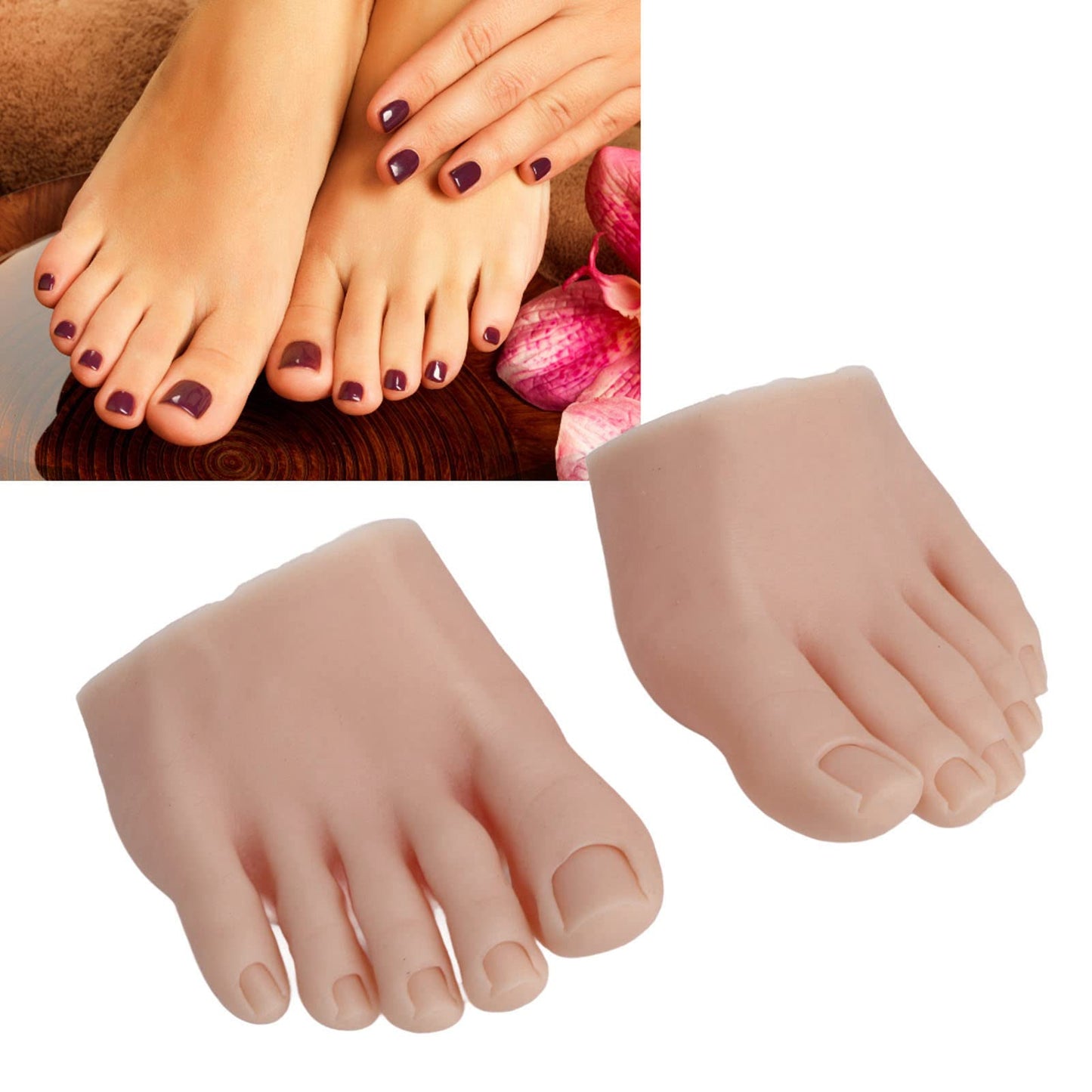 Fayelume 1 Pair Fake Foot, Silicone Feet, Nail Art Training Foot, Silicone Practice Feet Model, for Pedicure, Toe Nail Art, Acrylic Nails