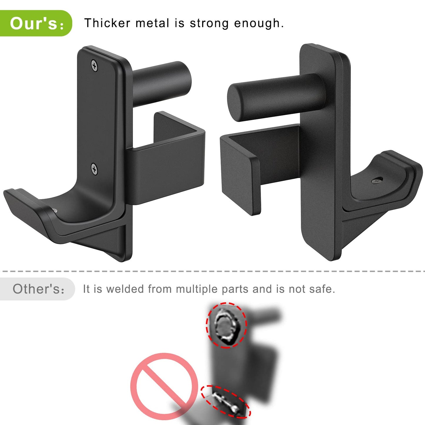 Kipika J-Hooks for 2" x 2"" Power Rack with 1"" Hole - Bottom Reinforced Steel Hooks with Rubber Pads - Heavy Duty Power Rack Attachments - Squat Rack Accessories for Strength Training - Set of 2"