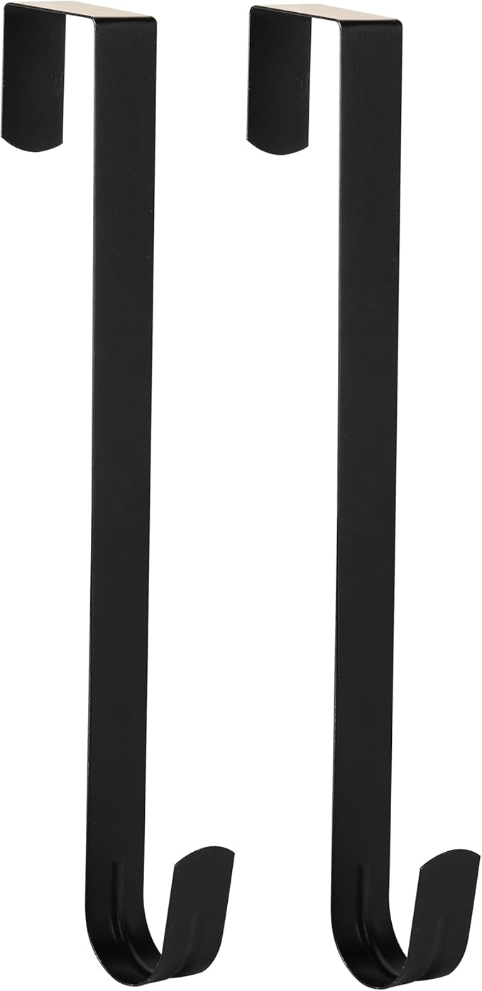 Wreath Hanger for Front Door, Slim Over The Door Hook, Easy to Use and Reusable Holiday Wreath Holder for Christmas, Thanksgiving, Halloween and Daily DÃ©cor (12" Black, 2)