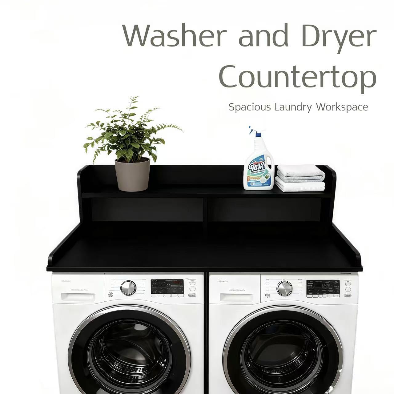 NAT MEYA 2-Tier Washer and Dryer Countertop, 54" W x 27.6" D Laundry Room Organization,Washer Dryer Topper Storage for Folding Clothes Over Washer and Dryer-Black