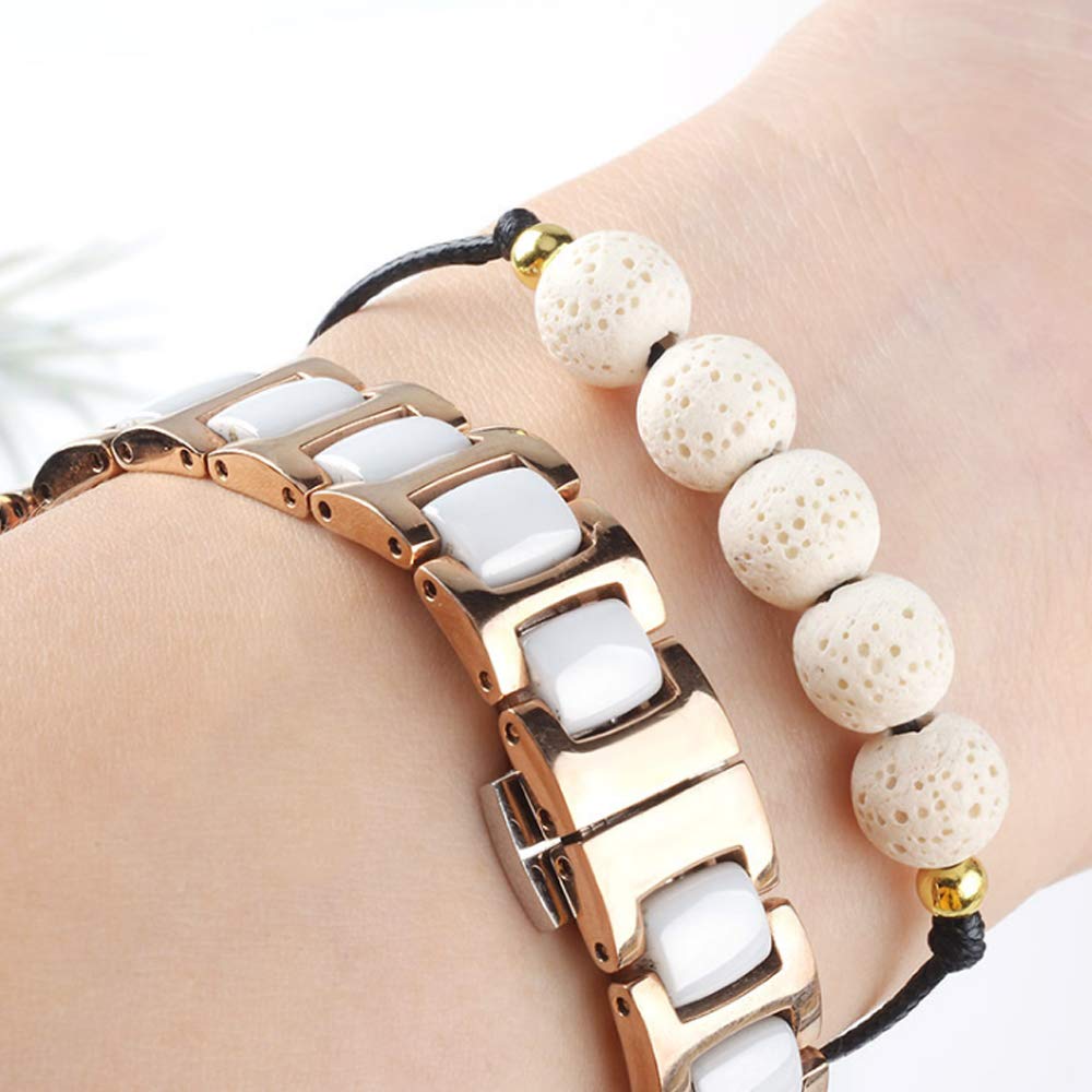 Topwon Relax Lava Beads Bracelet Essential Oil Diffuser Gift for Women Man - Meditation,Healing,Aromatherapy,Stress-Relief (White&Black)