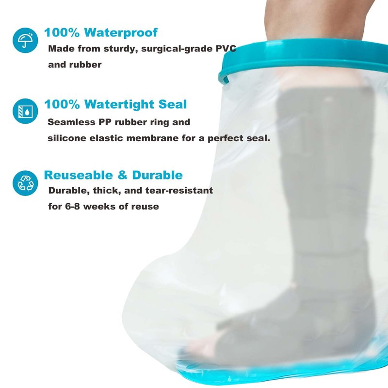 Tideshake Non-Slip Extra Wide Waterproof Leg Cast Cover for Showering, Reusable Adult Extra-Large Size Half Leg Cast Protector, Cast Bag for Shower, Cast Cover for Showering Foot