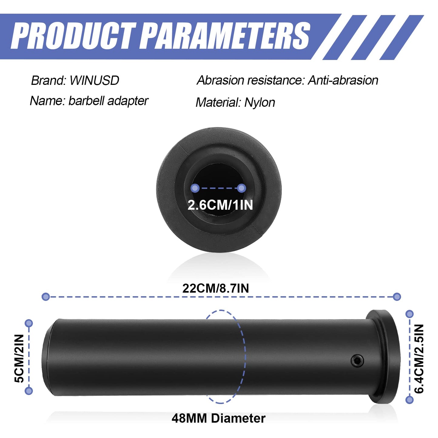 WINUSD 2Pcs Nylon Olympic Adapter Sleeve 8- Converts 1" Standard Weight Plate Posts to 2- Olympic Weight Plate PostsIncludes Removable end Cap and Allen Key"