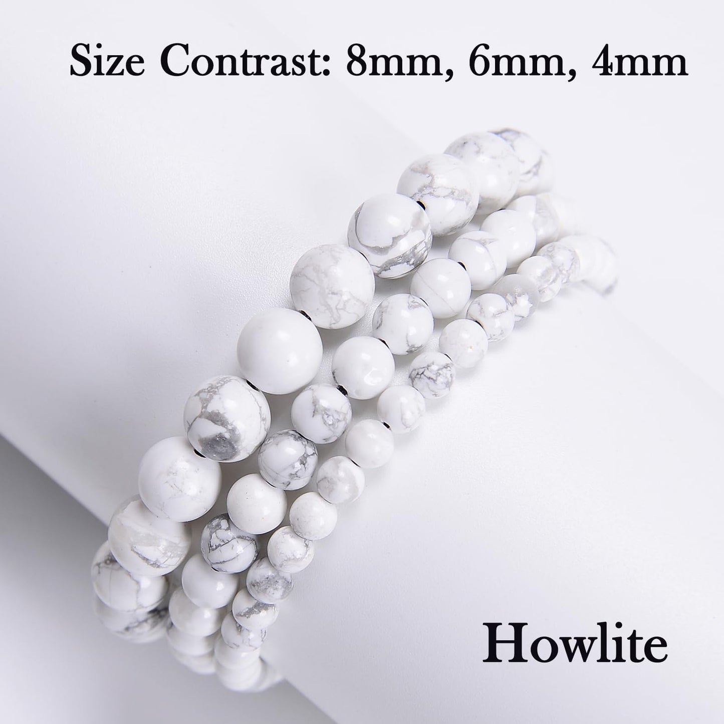 CHCCOYE 4mm Handmade Adjustable Natural Gemstone Crystal Bracelet Healing Power Energy Inspirational Gifts with Card for Unisex (Howlite)