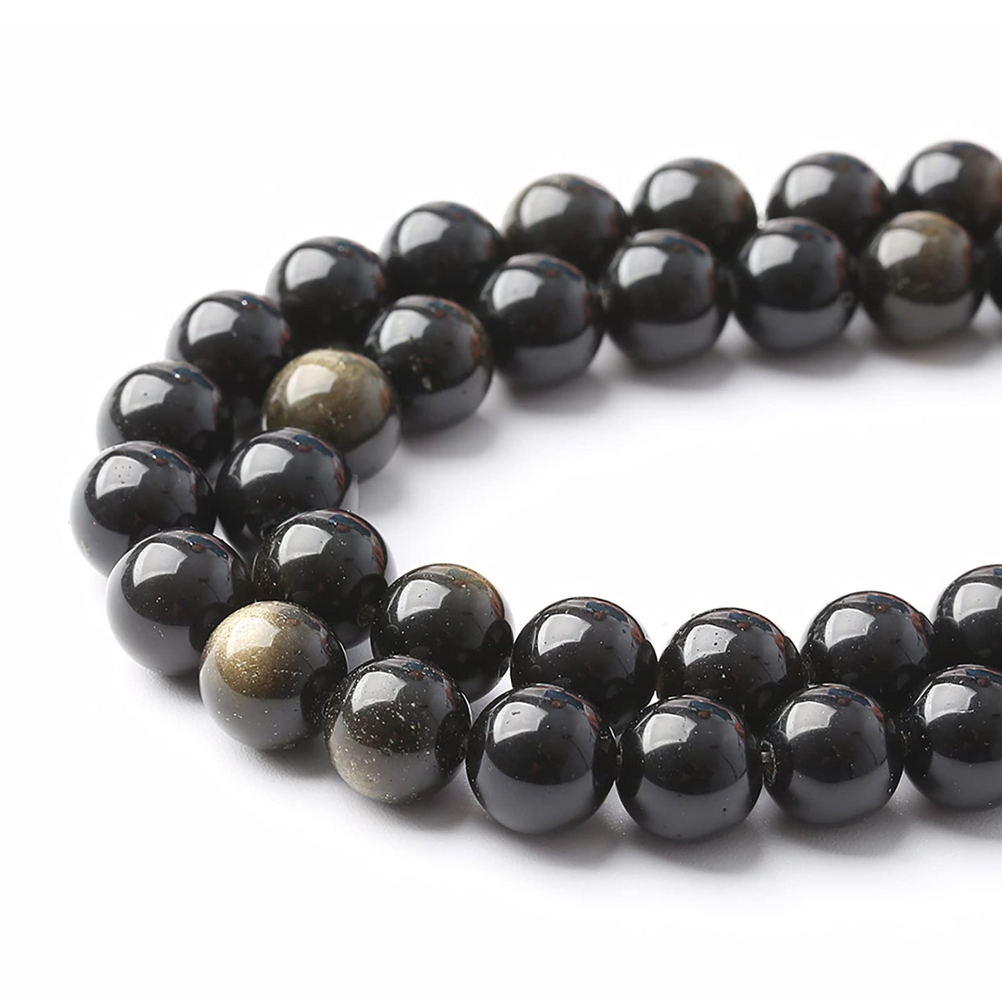AAA Natural Gold Obsidian Gemstone Beads Energy Healing Power Stones Round Loose Beads for Jewelry Making, DIY Bracelet Necklace 8mm 46pcs
